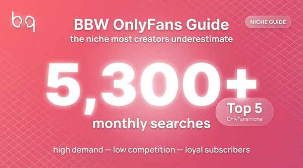 BBW OnlyFans guide showing 5,300+ monthly searches — one of the top 5 most searched niches on the platform