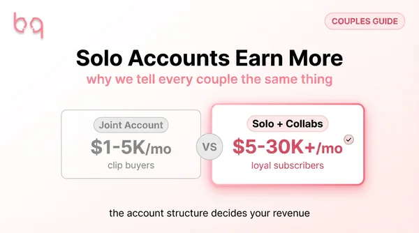 Comparison showing solo accounts earn more than joint couples accounts on OnlyFans