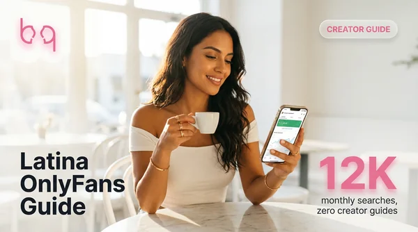 Latina woman checking OnlyFans earnings on her phone over espresso — warm editorial portrait for the Latina OnlyFans creator guide