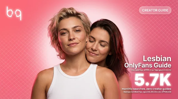 Two women in an intimate embrace on a pink background — thumbnail for the Lesbian OnlyFans creator guide