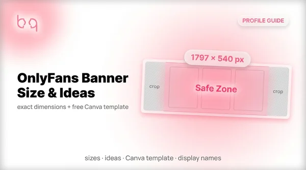OnlyFans banner size guide showing safe zone dimensions (1797x540px) with crop zones and device comparison
