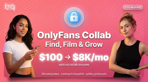 Two female OnlyFans creators on a pink background with the stat $100 to $8K per month showing solo vs collab income growth