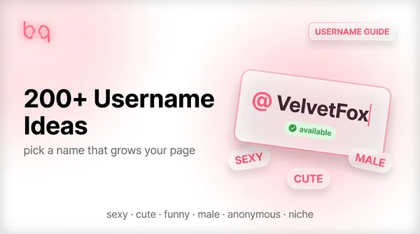 OnlyFans username ideas guide showing 200+ creative name suggestions with availability checker